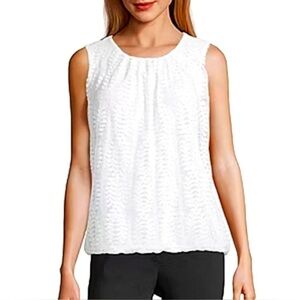 Liz Claiborne Career  Crisp White Floral Overlay Sleeveless Blouse Tank Top Sz S
